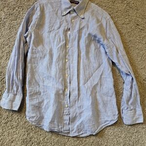 Spier Mackay 15.5-32 Linen Blue Striped Button-Down Shirt for Men